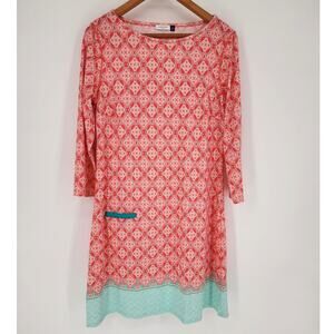 Cabana Life Coral & Aqua Print Swim Dress UPF 50+ Women’s Size Large
